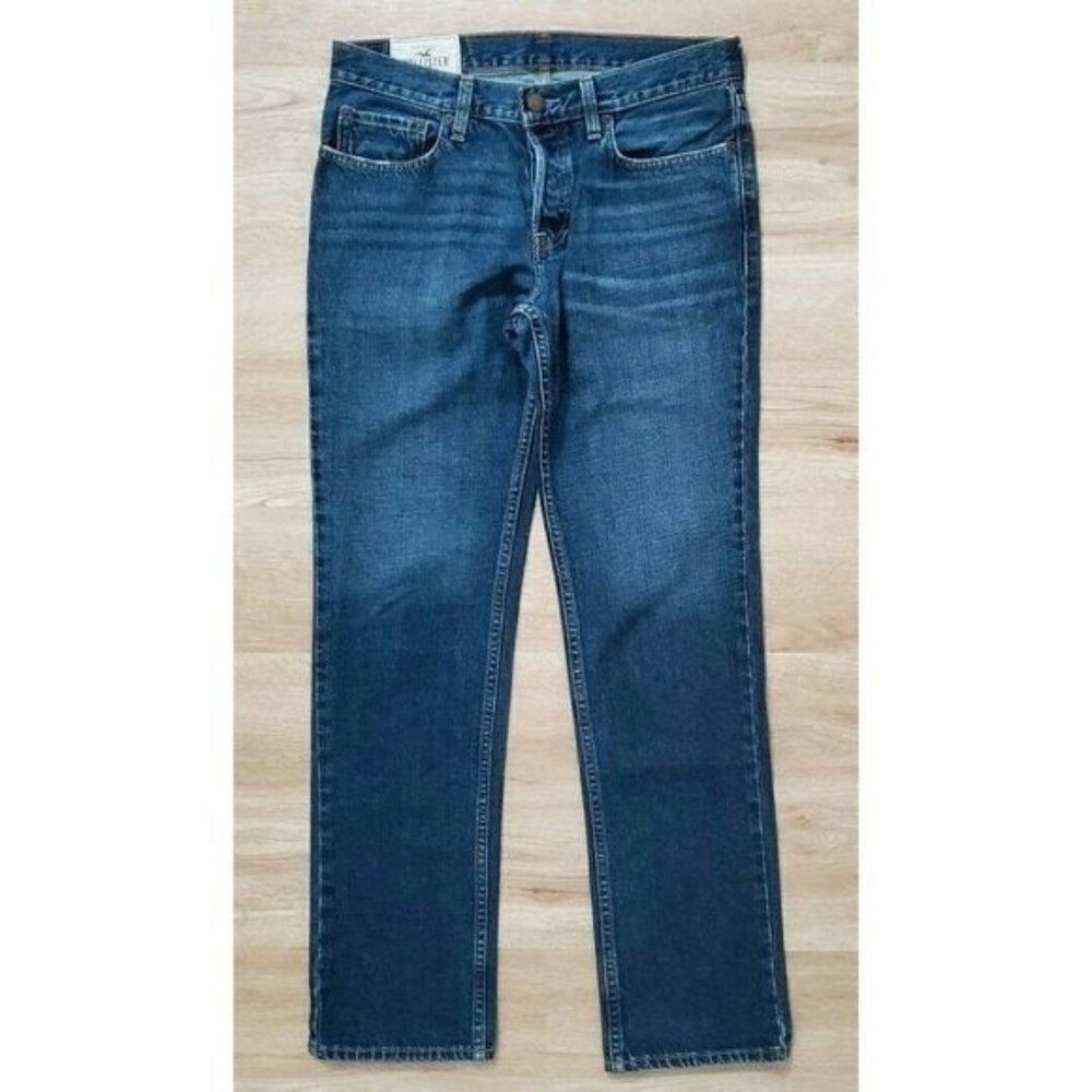 Hollister Mens Slim Straight Button Fly Blue Jeans